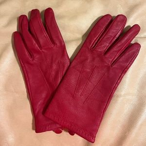 Women's Red Leather Gloves, Genuine Leather, Size Small